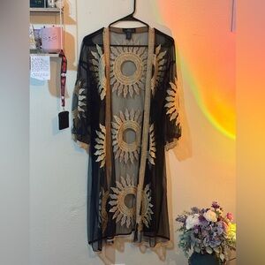 Midnight Velvet Black and Gold Sheer Kimono